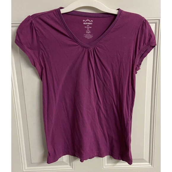 Old Navy T Shirt  Girls Size xxlg Magenta V Neck  100% Cotton Plus Basic Capsule - Picture 2 of 4